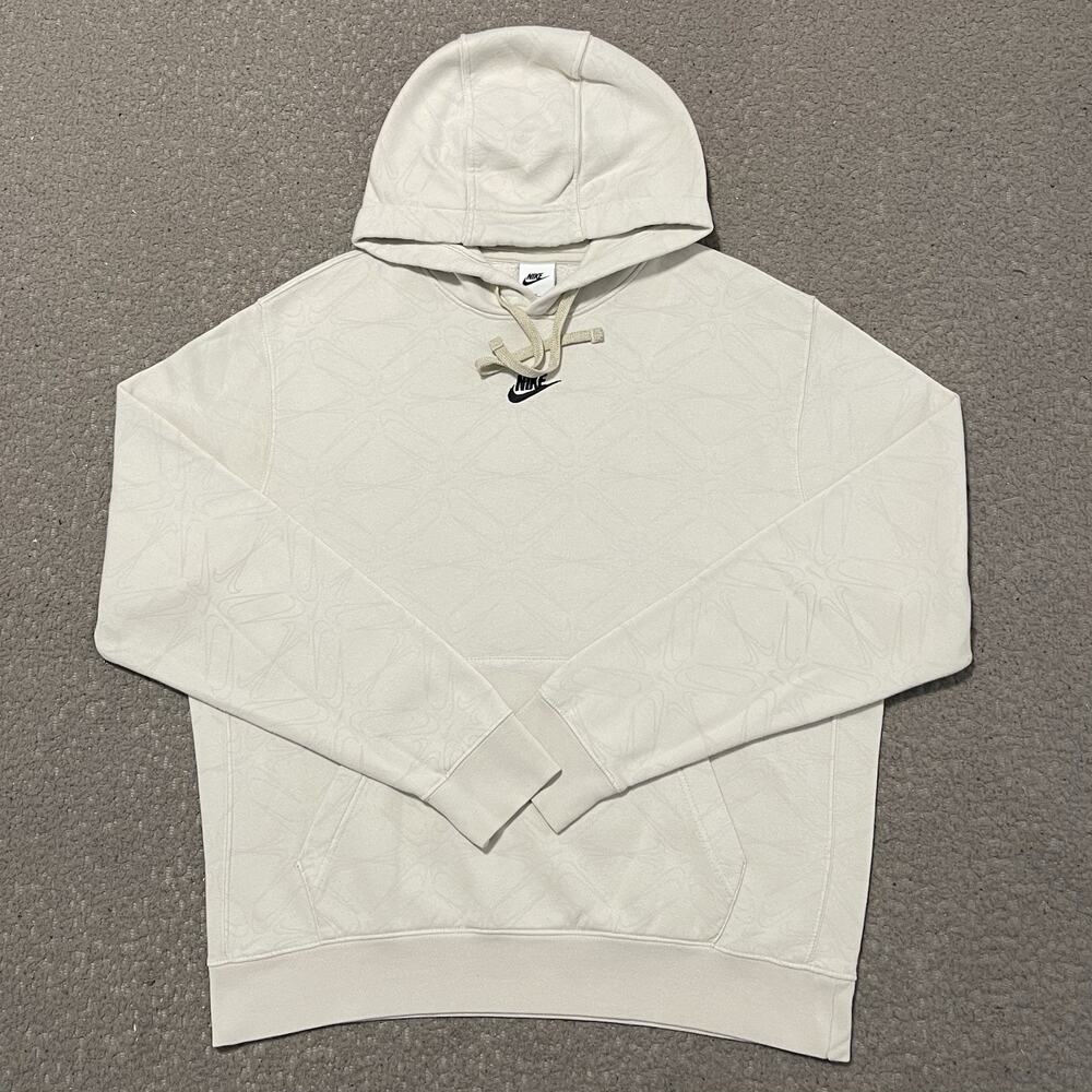 Nike Hoodie Mens L Beige Embroidered Center Logo Sportwear Fleece Sweatshirt
